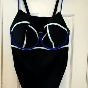 Lane Bryant Tankini 42DD Black Blue Turquoise Piping